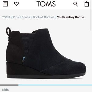 Brand new, in box and tags toms Kelsey black suede booties. Size 4 Youth